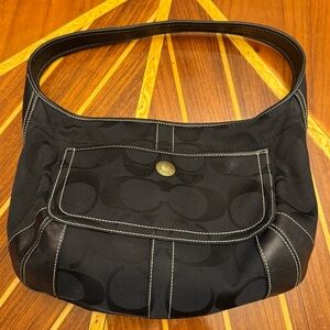 Vintage, Coach Black Signature Pattern Shoulder Bag
